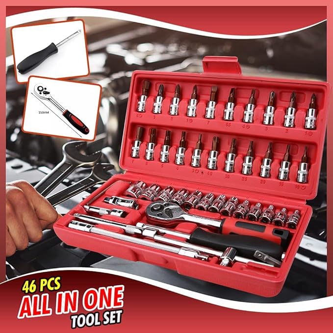 46 in 1 Pcs Tool Kit & Screwdriver and Socket Set Multi Purpose Tool Case